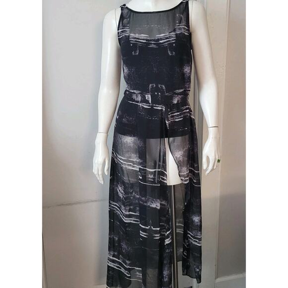 Mint Velvet Womans Sz. 8 Midi Tunic Black/White Roxy Print Chiffon 003013615 - Picture 2 of 7
